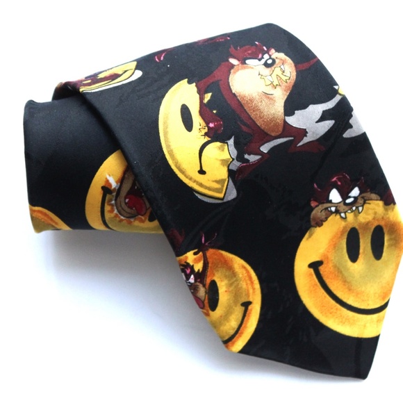 Tie Men's Emoji Smile & Tasmanian Devil 1996 Vintage Looney Tunes Novelty Smiley - Picture 6 of 8